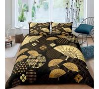 AAFUOO Just Contempo Parure de lit avec housse de couette en microfibre Motif fleurs japonaises 3D orientales rétro Noir 180 x 200 cm + 80 x 80 cm