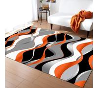 AAFUOO Tapis de Salon Moderne Abstrait Art Géométrique 120x180cm Tapis de Décoration Ondulé Blanc Orange Noir Gris Stripes, Tapis de Sol Lavable et Antidérapant pour Chambre, Paillasson Intérieur