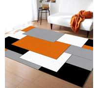AAFUOO Tapis de Salon Orange Gris Noir Blanc Géométrique 120x150cm Blocs De Couleurs Abstraits Tapis Intérieur, Moquette à Poils Ras Antidérapant Tapis Chambre, Tapis de Sol pour Salle à Manger