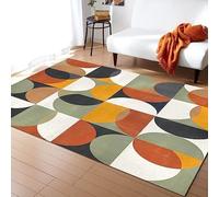 AAFUOO Tapis de Salon Vintage Abstrait du Milieu du siècle, Motif géométrique en Demi-Cercle, antidérapant, Lavable, pour Chambre à Coucher, Tapis d'intérieur Orange, Vert, Noir, Jaune, 80 x 150 cm
