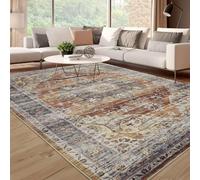 AAFUOO Tapis d'intérieur vintage et oriental à motif floral et bohème, pour salon, chambre à coucher, antidérapant, lavable, pour l'entrée, le couloir, orange, 40 x 60 cm