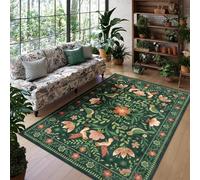 AAFUOO Tapis Floral Vert pour Salon 50 x 80 cm Lavable Boho Birds Tapis pour Chambre à Coucher, antidérapant, Doux, Vintage, Motif Floral, pour Salle à Manger, Chambre d'enfant, Tapis de Chevet