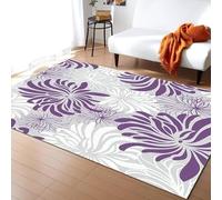 AAFUOO Tapis floral violet 60 x 90 cm (2 x 3 pieds) texture chrysanthème gris antidérapant pour salon, chambre à coucher, salle à manger, lavable en machine, tapis intérieur