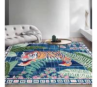 AAFUOO Tapis imprimé Animal Tigre 90 x 180 cm Boho Jungle Léopard Lavable Tapis de Salon, antidérapant Bleu Vert Tapis pour Chambre à Coucher, Tapis d'intérieur Vintage Oriental pour Salle à Manger