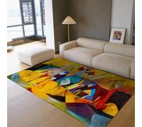 AAFUOO Tapis Salon 120x150cm Abstrait Picasso Style Collection, Tapis Peintures Célèbres Design, Tapis Lavable en Machine Dessous antidérapant à Poils Courts pour Chambre à Coucher, Bureau, Jaune