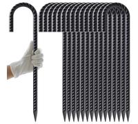AAGUT Lot de 16 piquets d'armature en J - Piquets d'ancrage au Sol en Acier Robuste de 40,6 cm avec extrémité biseautée pour clôture à maillon de chaîne, Noir
