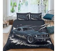 AAHARYA 1968 Parure de lit 3 pièces avec Housse de Couette et 2 taies d'oreiller Ford Mustang Noir - Parure de lit imprimée en 3D - Microfibre Douce hypoallergénique - King (220 x 240 cm)