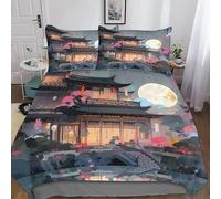 AAHARYA Architecture Chinoise Ensemble De Literie Imprimé en 3D Parure De Lit Housse De Couette Paysage Painting,Sets De Housse Couette en Microfibre,Doux Et Confortable King(220x240cm)