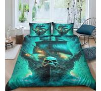AAHARYA Bateau Pirate Housse De Couette Squelette Bateau Parure De Lit 3 Pièces pour Enfants Adultes Double(200x200cm)