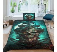 AAHARYA Bateau Pirate Parure De Lit pour Enfants Adulte Bateau Squelette Parure Housse De Couette Housse De Couette 3D Chambre Décor 3Pcs Single(135x200cm)