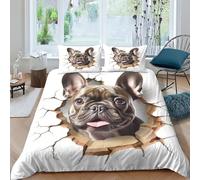 AAHARYA Bouledogue français Mignon Parure De Lit Motif Chiot en Dessin animé 3D,en Microfibre Douce Parure De Lit,Ensemble De Literie pour Enfants Adultes King（220x240cm）