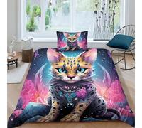 AAHARYA Cat_Warrior Parure de lit avec Housse de Couette et Housse de Couette imprimée en 3D pour Enfants et Adultes, Ensemble de literie hypoallergénique et Moelleux pour lit Simple (135 x 200 cm)