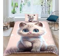 AAHARYA Chat Mignon Sets De Housses De Couettes 3D, Dessin animé Dessin animé Kitten Imprimé Ensemble De Literie Housses De Couettes avec Et Taie d'oreiller Single（135x200cm）