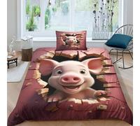 AAHARYA Cochon Mignon Ensembles De Housse De Couette Cochon de Dessin animé 3D Ensembles De Literie Microfibre Parure De Lit Single（135x200cm）