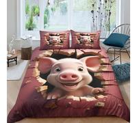 AAHARYA Cochon Mignon Housse De Couette, Parure De Lit Cochon de Dessin animé Et Taies d'oreiller, pour Déco Chambre Adulte Enfant Double（200x200cm）