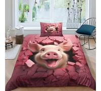 AAHARYA Cochon Mignon Housse De Couette, Parure De Lit Cochon de Dessin animé Et Taies d'oreiller, pour Déco Chambre Adulte Enfant Single（135x200cm）