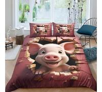 AAHARYA Cochon Mignon Parure De Lit Imprimée en 3D 3 Pièces, Housse De Couette en Polycoton Douce Et Confortable, avec Housse De Couette Cochon de Dessin animé Et Taie d'oreiller King（220x240cm）