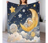 AAHARYA Couverture Microfibre Imprimée 3D Lune Ours Douce Enfant | 80×90inch microfibre peluche toucher moelleux canapé câlin lit chambre enfant étoiles lune ours motif rêve