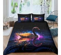 AAHARYA Cygne Noir Parure De Lit pour Enfants Adulte Cygne Parure Housse De Couette Housse De Couette 3D Chambre Décor 3Pcs Double(200x200cm)