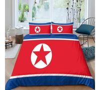 AAHARYA Drapeau de la Corée du Nord Housse De Couette 3D Imprimé Drapeau National- Parure De Lit Microfibreavec Fermeture Éclair, Housse Couette Imprimé avec Taies d'oreiller King（220x240cm）