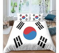 AAHARYA Drapeau de la Corée du Sud 3 Pièces 3D Imprimé Thème Taies d'oreiller Et Housse De Couette Drapeau National Enfants Lisse Confortable Housse De Couette Ensemble De Literie Double（200x200cm