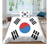 AAHARYA Drapeau de la Corée du Sud Parure De Lit Imprimé Motif Housse De Couette avec Taies d'oreiller 3D Drapeau National Imprimé Literie en Microfibre,pour Adultes Enfants Single（135x200cm）