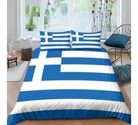 AAHARYA Drapeau de la Grèce 3D Drapeau National Housse De Couette avec Taies d'oreiller,Housse De Couette Parure De Lit pour Adultes Et Adolescents King（220x240cm）
