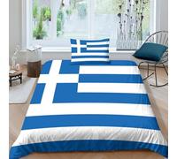 AAHARYA Drapeau de la Grèce Housse De Couette Drapeau National Parure De Lit 3 Pièces pour Enfants Adultes Single（135x200cm）