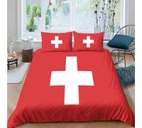 AAHARYA Drapeau de la Suisse Parure De Lit 3 Pièces en Microfibre avec Taies d'oreiller Housse De Couette Drapeau National pour Chambre Adultes d'enfant King（220x240cm）