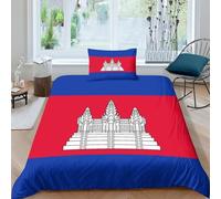 AAHARYA Drapeau du Cambodge 3 Pièces Ensemble Housse De Couette 3D Imprimé Parure De Lit pour, Ultra Doux Microfibre Drapeau National Parure De Lit pour Garçons Et Filles Single（135x200cm）