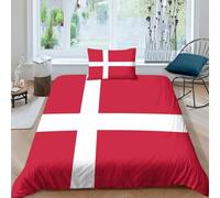 AAHARYA Drapeau du Danemark Parure De Lit Imprimé Motif Housse De Couette avec Taies d'oreiller 3D Drapeau National Imprimé Literie en Microfibre,pour Adultes Enfants Single(135x200cm)