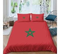 AAHARYA Drapeau du Maroc Ensemble De Literie À Motif Imprimé en 3D Housse De Couette À Thème Ultra Douce Ensemble De 3 Pièces Drapeau National Housse De Couette Double（200x200cm）