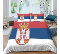 AAHARYA Ensemble de literie Drapeau de la Serbie Parure De Lit Motif Drapeau national 3D, en Microfibre Douce, Housse De Couette Et Taies D'oreiller, King(220x240cm)