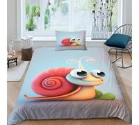 AAHARYA Escargot Mignon Housse De Couette Dessin animé Snail Parure De Lit 3 Pièces pour Enfants Adultes Single（135x200cm）