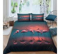 AAHARYA Flamant élégant Housse De Couette, Parure De Lit Flamant Rose Et Taies d'oreiller, pour Déco Chambre Adulte Enfant Double(200x200cm)