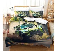 AAHARYA Forest Rally Car Race King Parure de lit Douce avec Housse de Couette pour Adulte avec Motifs sympas, Parure de lit réversible avec taie d'oreiller King (220 x 240 cm)