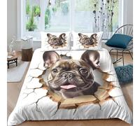AAHARYA Housse De Couette Bouledogue français Mignon avec Taies d'oreiller,Parure De Lit Chiot en Dessin animé en Microfibre,pour Adultes Enfants Double（200x200cm）