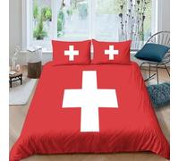 AAHARYA Housse De Couette Drapeau de la Suisse, Parure De Lit Drapeau National, Impression Numérique 3D, Microfibre, Fermeture Éclair Hypoallergénique Double（200x200cm）