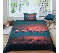 AAHARYA Housse De Couette Flamant élégant, Parure De Lit 3D Flamant Rose Housse De Couette Microfibre,Housse De Couette AVCE Taies d'oreiller Single（135x200cm）