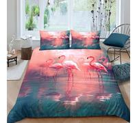AAHARYA Housse De Couette Flamant élégant, Parure De Lit Flamant Rose, Impression Numérique 3D, Microfibre, Fermeture Éclair Hypoallergénique Double(200x200cm)