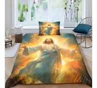 AAHARYA Jésus Housse De Couette, Parure De Lit Mythes avec Taies d'oreiller,pour Déco Chambre Adulte Enfant Single（135x200cm）