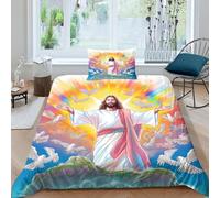 AAHARYA Jesus Parure De Lit 3 Pièces avec Housse De Couette Et Taies d'oreiller Motif Myths pour Enfants, Adolescents, Adultes Single（135x200cm）