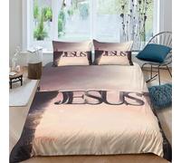 AAHARYA Jésus Parure De Lit Imprimé Motif Housse De Couette avec Taies d'oreiller 3D Jésus Imprimé Literie en Microfibre,pour Adultes Enfants King(220x240cm)