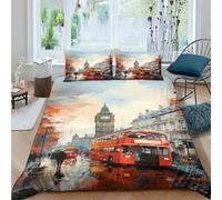 AAHARYA Londres Big Ben Parure De Lit 3 Pièces pour Paysage Urbain Impression 3D Housse De Couette en Microfibre avec Taies King（220x240cm）