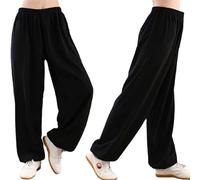 AahArya Pantalon de Tai Chi Unisexe Couleur Unie Loisirs Coton et Soie Costume Chinois pour Tai Chi and Wing Chun Taille Elastique Tenue de Tai Chi pour la Méditation et Le Qigong,A,L