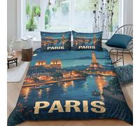 AAHARYA Paris la Nuit Ensemble De Literie Imprimé 3D Tour Eiffel Housse De Couette Enfants Lits en Housses De Couette Microfibre Ensemble Couette Sets Double（200x200cm）