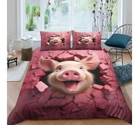 AAHARYA Parure De Lit De Cochon Mignon Ensemble De Housse De Couette Cochon de Dessin animé Imprimé 3D Taie d'oreiller pour Adultes Enfants King（220x240cm）