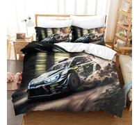 AAHARYA Parure de lit King Size 3D avec Housse de Couette et taie d'oreiller - pour Voiture de Rallye forestier - pour Adultes - Parure de lit imprimée 3 pièces - King (220 x 240 cm)