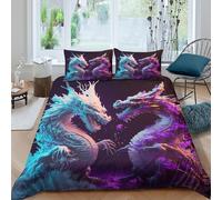 AAHARYA Parure lit 3D Dragons néon ado étudiant | Résistant aux couleurs, Toute saison, Respirant, Doux, Lavable Double（200x200cm）
