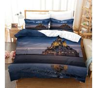 AAHARYA Religion-Mont Saint-Michel Parure de lit imprimée en microfibre douce avec housse de couette et taies d'oreiller pour lit double (200 x 200 cm)